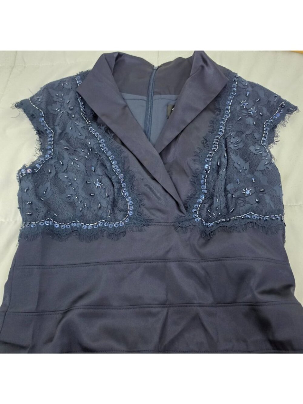 Adrianna Papell Occasions Gown 10 Navy Beaded Lace Formal Evening Mother Bride - Picture 5 of 15